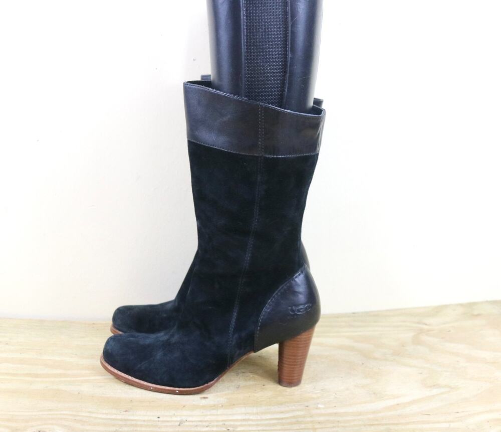 Ugg Boots Womens 10 Black Suede Stella Stella Mid Calf Zip 3" Shoes
